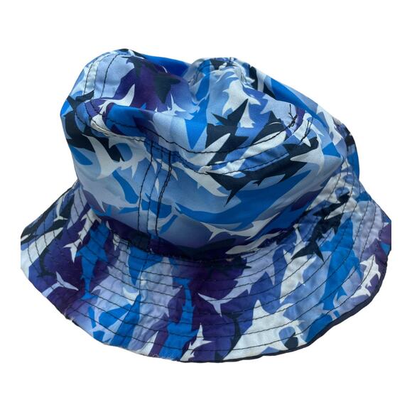 Infant Kid's Blue Reversible Shark Bucket Hat Sun Hat - Picture 3 of 6